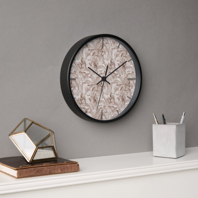  Mocha Mousse Tropical Birds and Palm Leaves Clock (Office)