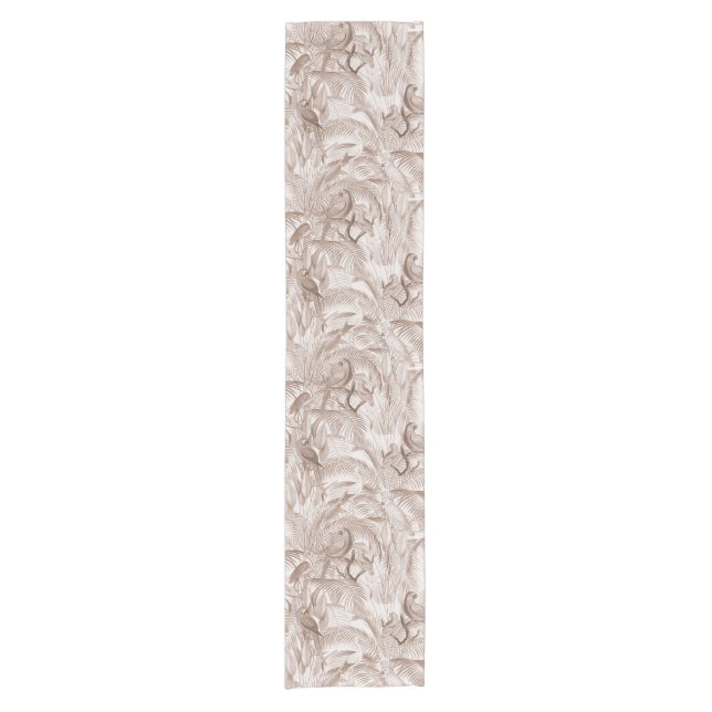  Mocha Mousse Tropical Birds and Palm Leaves Short Table Runner (Front)