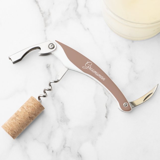 Mocha Personalized Wedding Groomsman Corkscrew (Front)