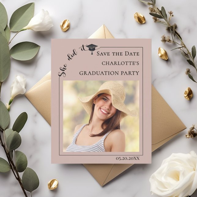 Mocha Photo Graduation Party Save the Date card (Creator Uploaded)