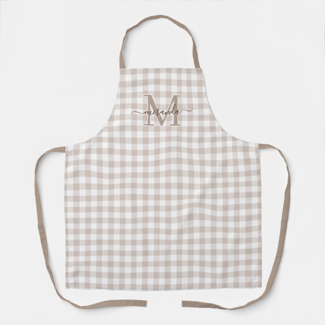 Mocha Plaid Apron with Monogram & Name (Front)