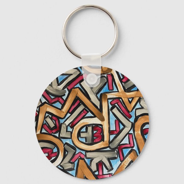 Mocha Red Gray Geometric Keychain (Back)
