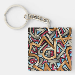 Mocha Red Gray Geometric Keychain