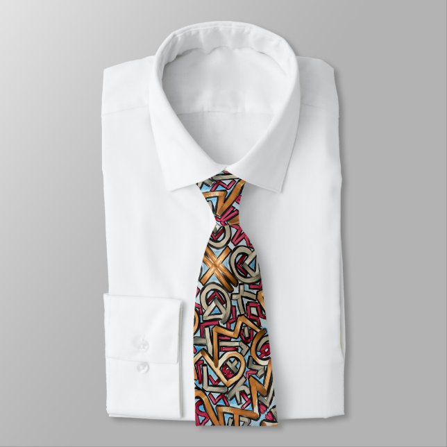Mocha Red Gray Geometric Neck Tie (Tied)