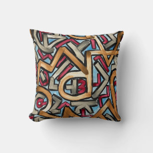 Mocha Red Grey Geometric Throw Pillow