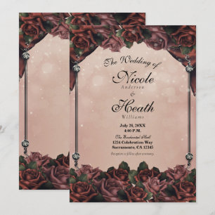 Mocha Rust Brown Roses Elegant Fall Wedding Invitation
