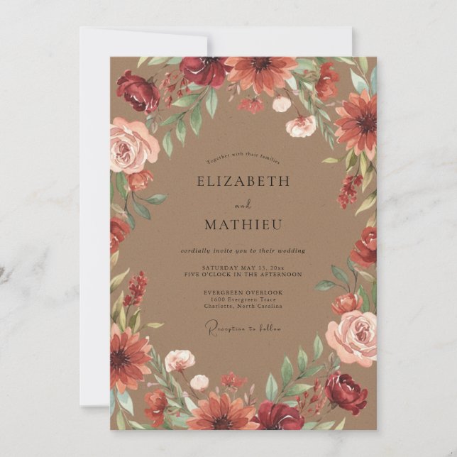 Mocha Rustic Autumnal Wedding Invitation (Front)
