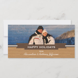 Mocha Rustic Banner Holiday Photo Card
