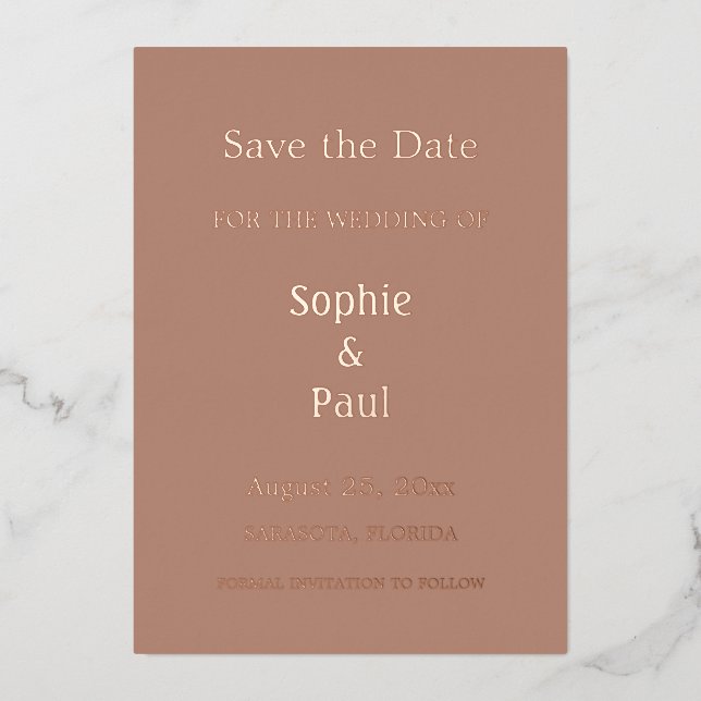 Mocha Save the Date Foil Invitation (Front)