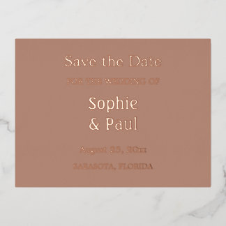 Mocha Save the Date Foil Invitation Postcard