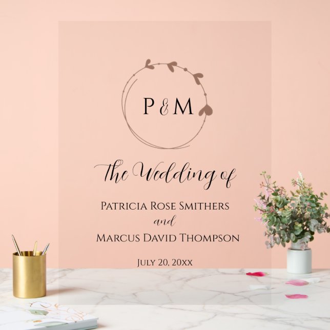 Mocha Simple Heart Wreath Wedding Acrylic Sign (Wedding)