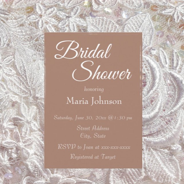 Mocha Simple Style Bridal Shower Invitation (In Situ Wedding)