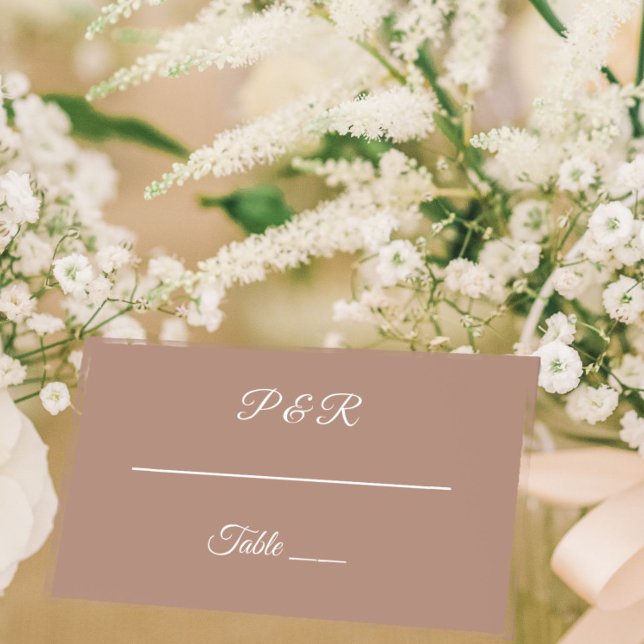 Mocha Simple Stylized Script Wedding Place Card (In Situ Wedding)