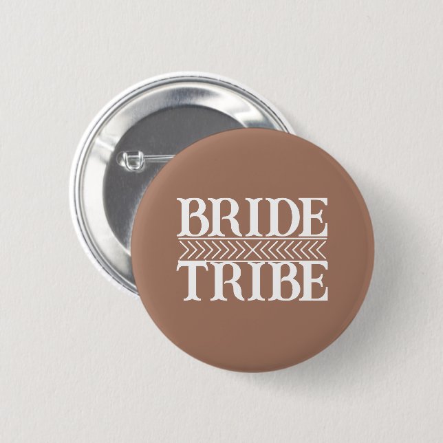 Mocha Stylized Bride Tribe 2 Inch Round Button (Front & Back)