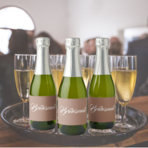 Mocha Stylized Script Wedding Bridesmaid Sparkling Wine Label