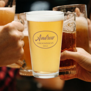 Mocha Stylized Wedding Groomsman Name Glass