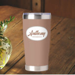 Mocha Stylized Wedding Groomsman Name Insulated Tumbler<br><div class="desc">Gift your wedding groomsman this trendy and personalized,  stainless steel,  thermal tumbler with his name in stylized script in a white oval design. Background colour and script is a mocha colour. Personalize your thermal tumbler by editing and replacing groomsman's name with desired name.</div>