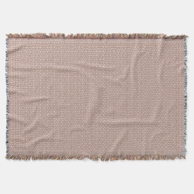Mocha Tan Greek Key Pattern Throw Blanket (Front)