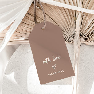 Mocha Taupe Casual Script and Heart With Love Gift Tags
