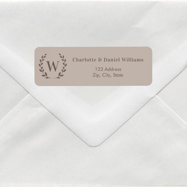 Mocha taupe monogram initial wreath return address (Creator Uploaded)