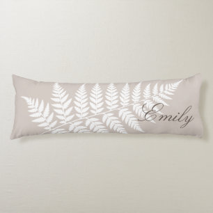 Mocha Taupe White Fern Elegant Minimalist Body Pillow