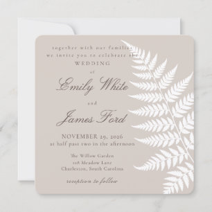 Mocha Taupe White Fern Elegant Square Wedding Invitation