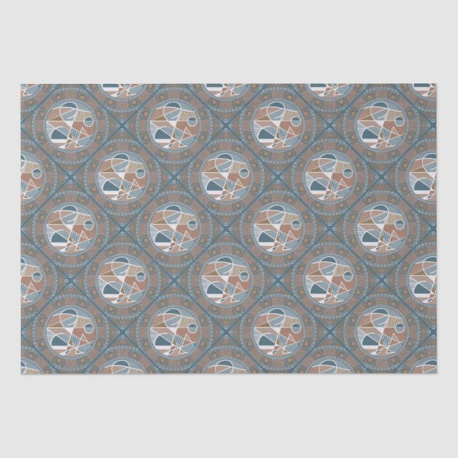 Mocha & Teal Abstract Accent Mandala Diamond Tile Tissue Paper (Front)