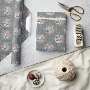 Mocha & Teal Abstract Accent Mandala Diamond Tile Wrapping Paper