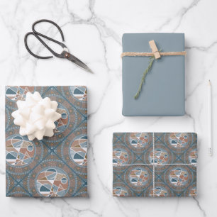 Mocha & Teal Abstract Accent Mandala Diamond Tile Wrapping Paper Sheet