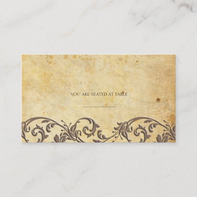 Mocha Vintage Damask Swirl Wedding Placecards (Front)
