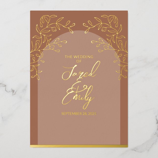 Mocha Wedding Foil Invitation (Front)