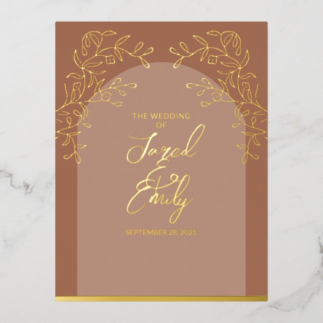 Mocha Wedding Foil Save the Date Postcard (Front)