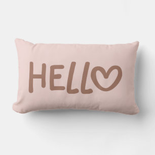 Mocha Whimsical Heart Typography Hello Lumbar Pillow