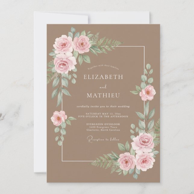 Mocha Whimsical Spring Wedding Invitation (Front)