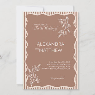 Mocha Whimsical Wavy Border Faire-part de mariage