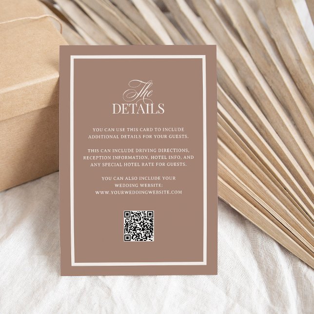Mocha with Border | QR Code Wedding Guest Details Enclosure Card (Creator Uploaded)