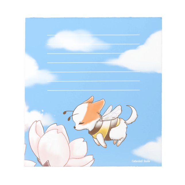 Mochi Bee Bumble Bee Doggy Puppy and Sakura  Notepad (Front)