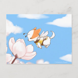 Mochi Bee Cute Puppy Smelling the Flowers Sakura Postcard