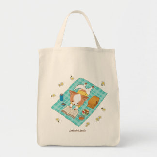 Mochi on a Picnic Kawaii Cute Puppy Grocery Tote  Bag