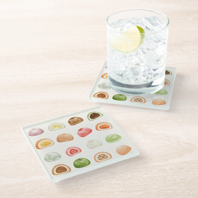 Mochi-sweet and full of love! glass coaster (Angled)