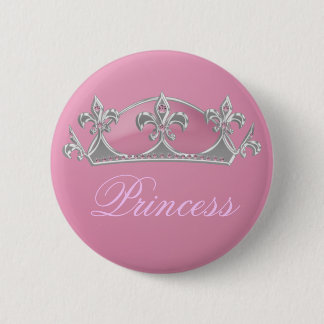 Mock Princess Crown in Pink & Silver with Diamonds 2 Inch Round Button
