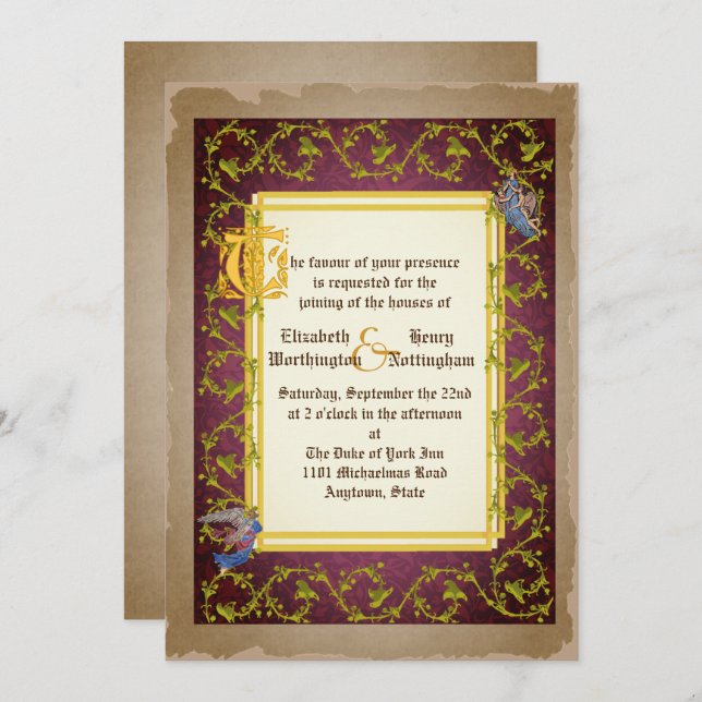 Mock Up Medieval Illuminated Manuscript Wedding Invitation (Front/Back)