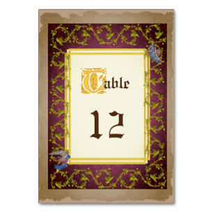 Mock Up Medieval Illuminated Manuscript Wedding Table Number