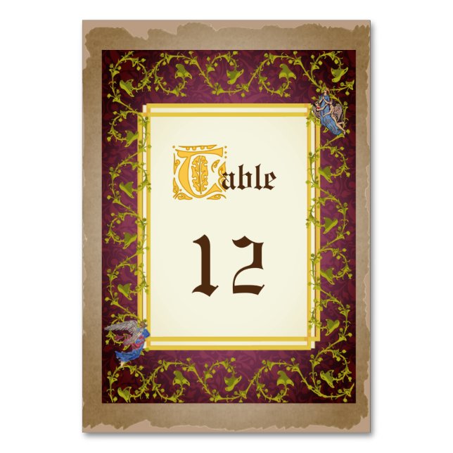 Mock Up Medieval Illuminated Manuscript Wedding Table Number (Front)