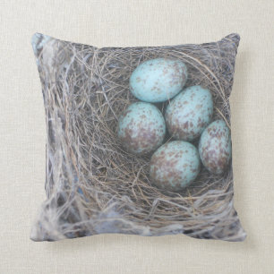 Mocking Bird Nest with Eggs Throw Pillow