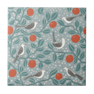 Mockingbird Bird and Wildflower Arts and Crafts Tile