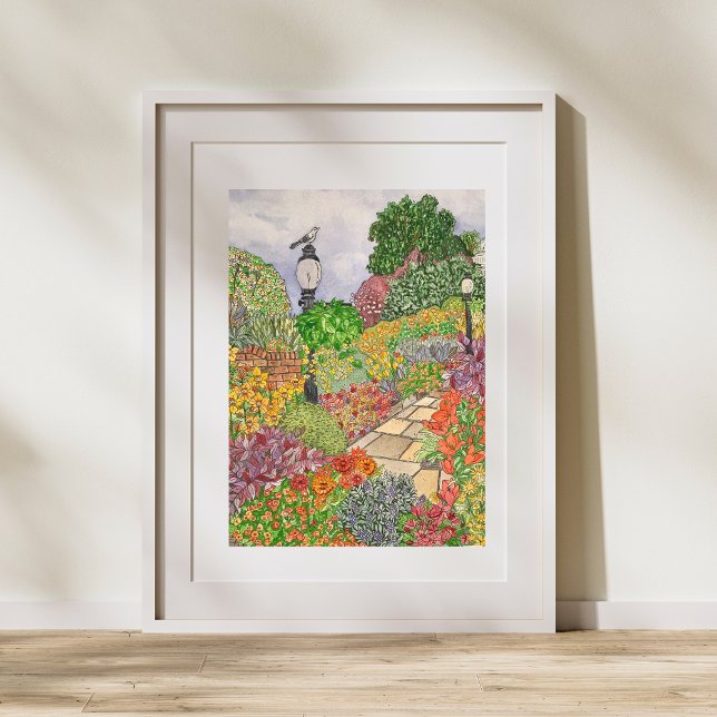 Mockingbird Gardens Poster (Original Watercolor of Washington D.C. in the springtime. )