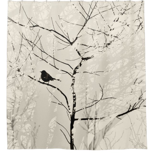 Mockingbird in Silhouette Trees Almond Black (Front)
