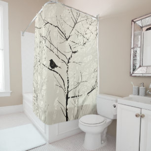 Mockingbird in Tree Light Cream Charcoal Black