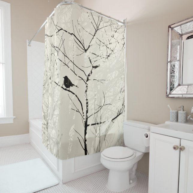 Mockingbird in Tree Light Cream Charcoal Black (In Situ)